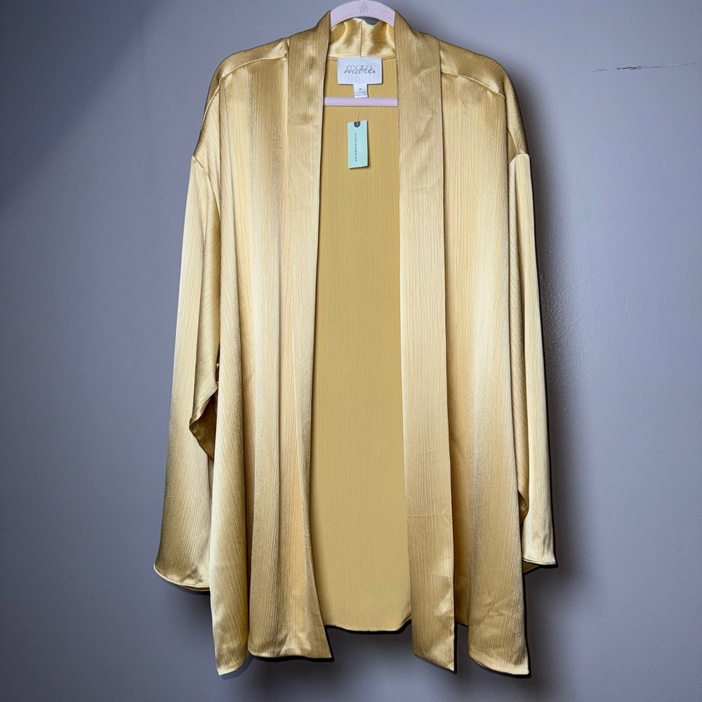 Mare Mare Sahara Sun Gold Plisse Kimono Cardigan Open Front Plus Size 3X NWT